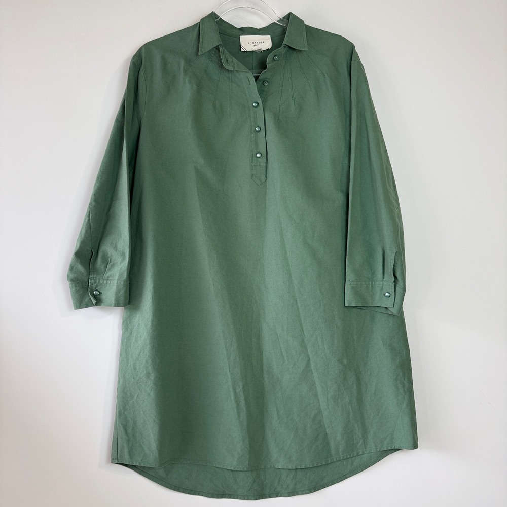 Pomander‎ Place Polly Dress Women M Green Cotton Pleated Shoulder Mini Y18715T - Picture 2 of 14